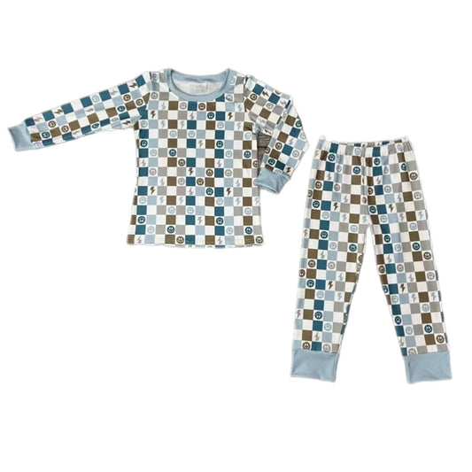 Blue Checkered Smiley Pants Set