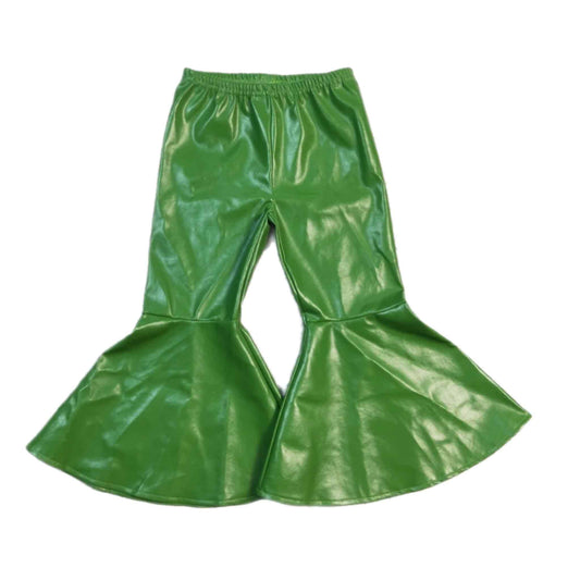 Green Pleather Bell-bottom Pants