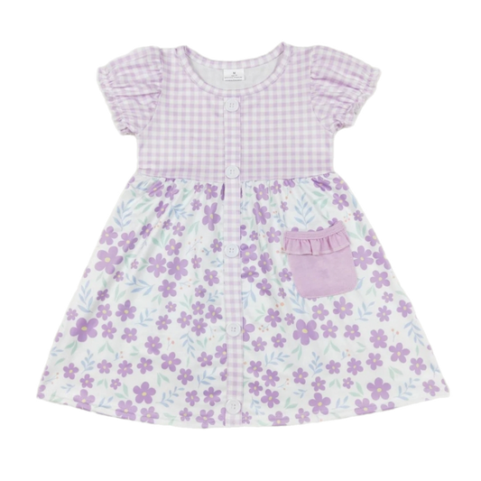 Sweet Purple Floral and Gingham Dress