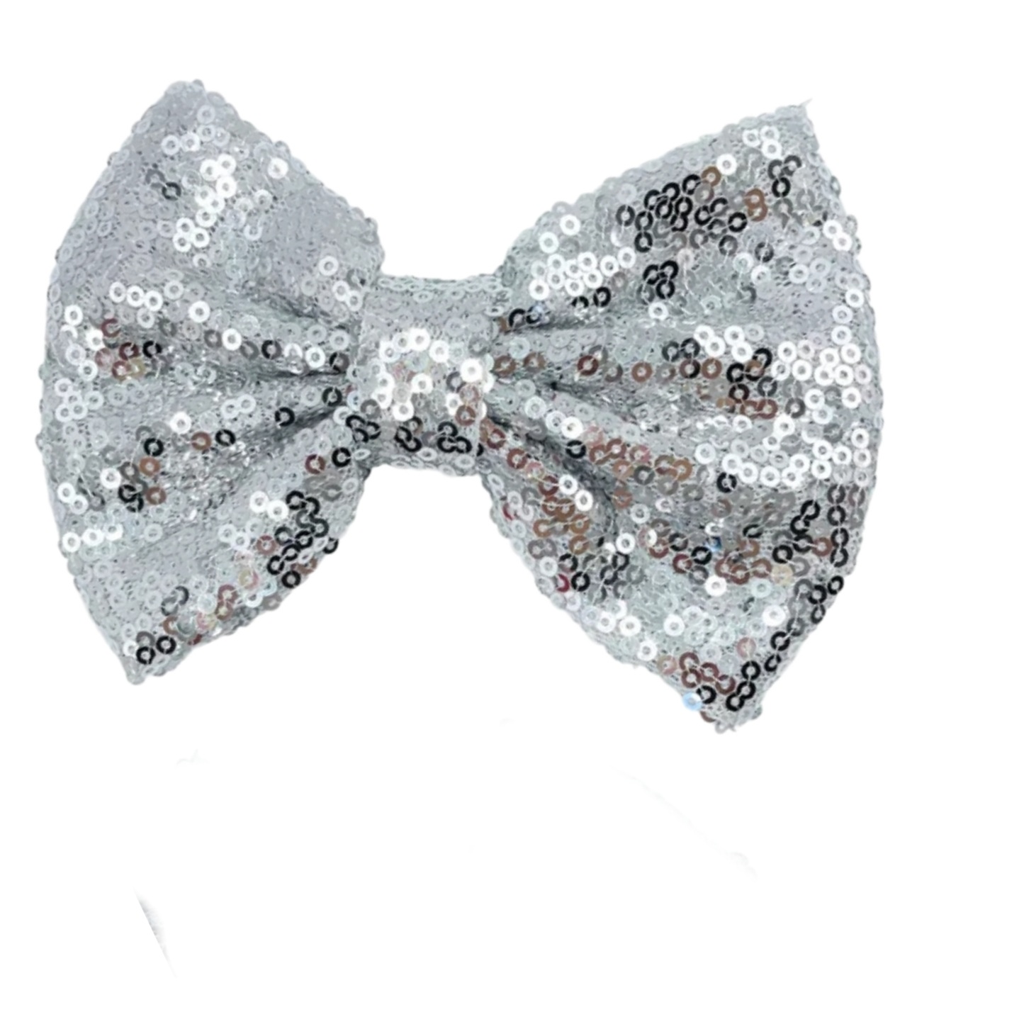 Silver Sequin Tulle Fabric Bow - 5"