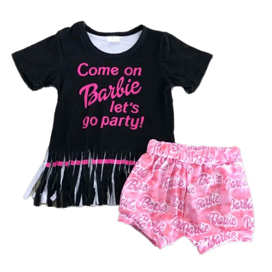 Come On Pink Doll Let's Go Party Fringed Shorts Set