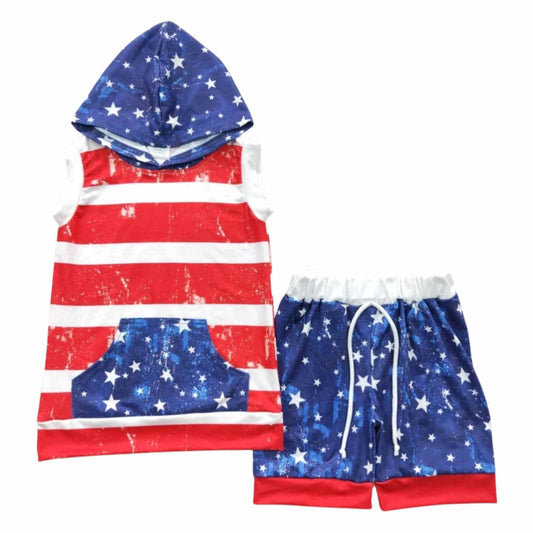 Stars and Stripes Hooded Shorts Set