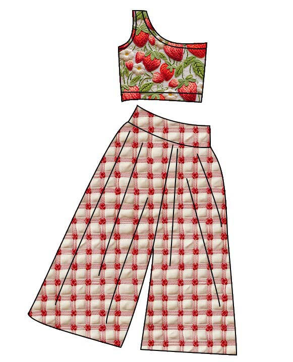 Strawberry One-shouldered Pants Set