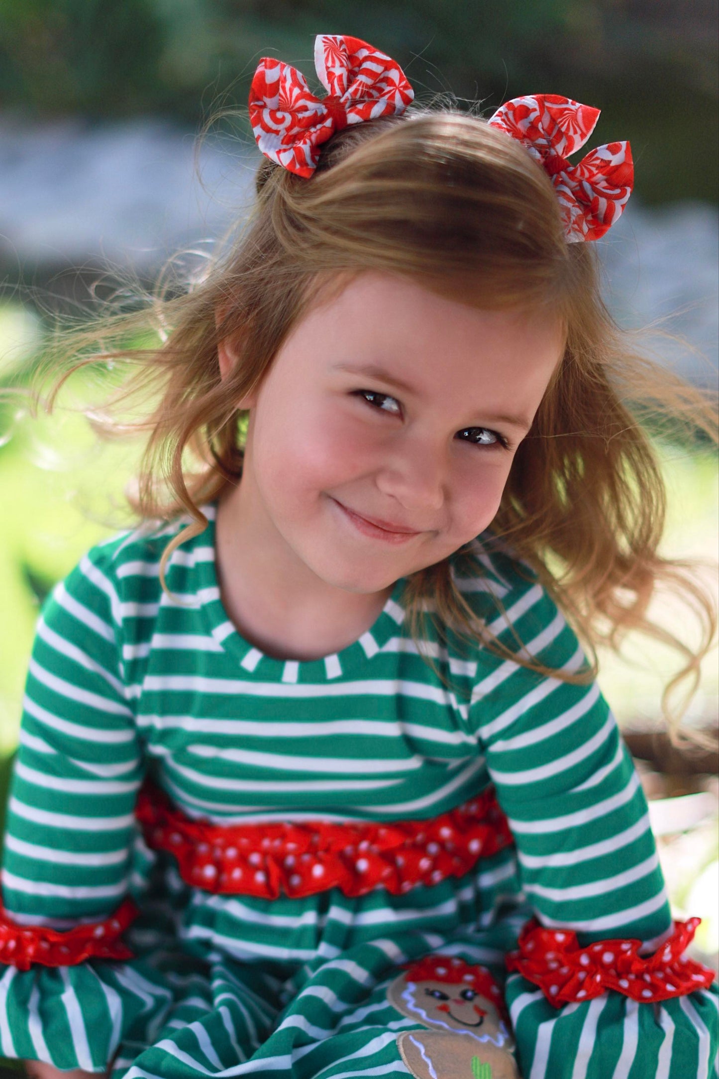 Peppermint Candy Fabric Bow 3"