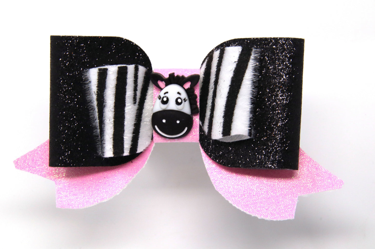 Zebra Stripes Double Maggie Bow with Zebra Center