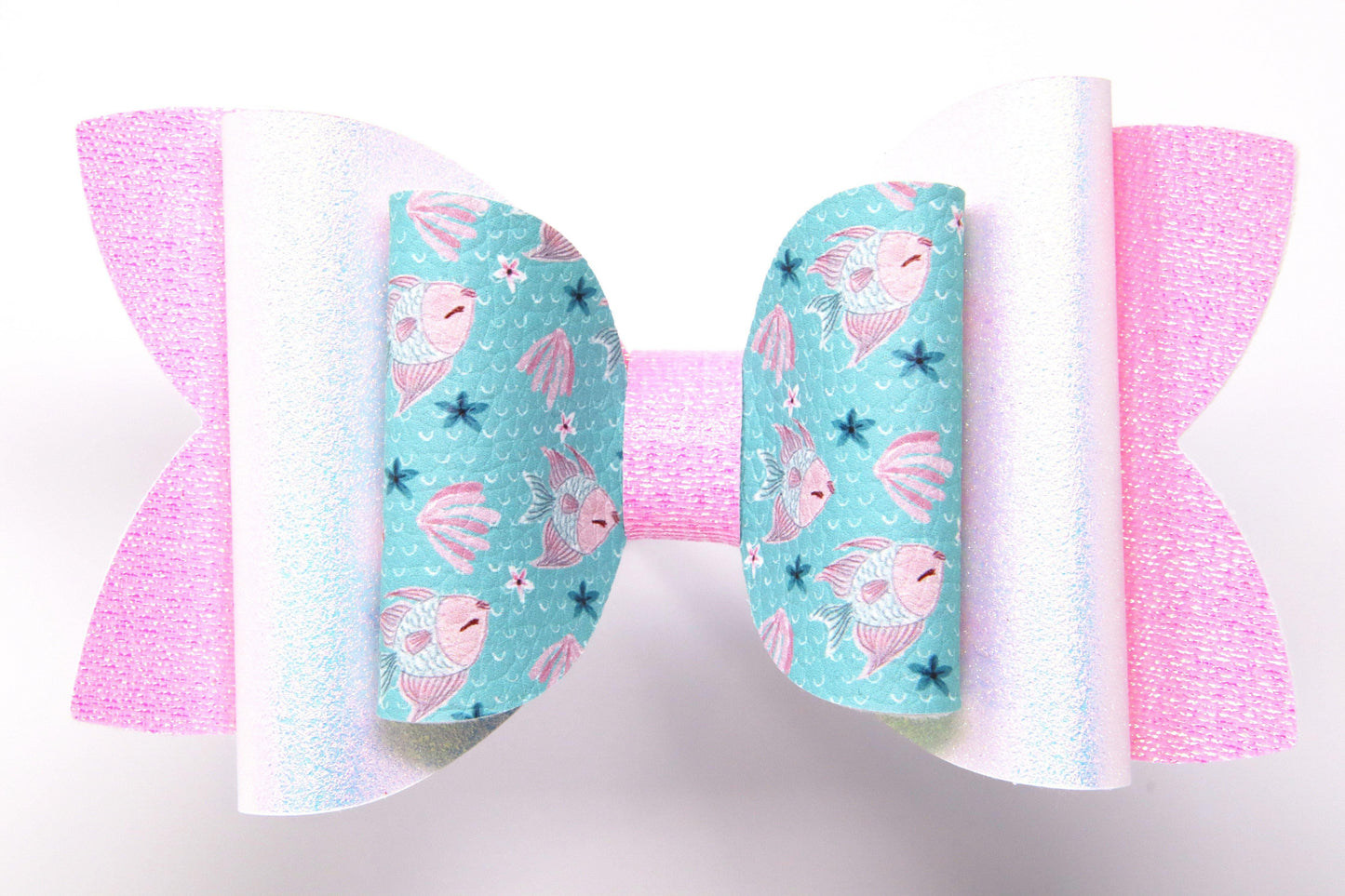 Kissy Fish & Shells Double Diva Bow 4"