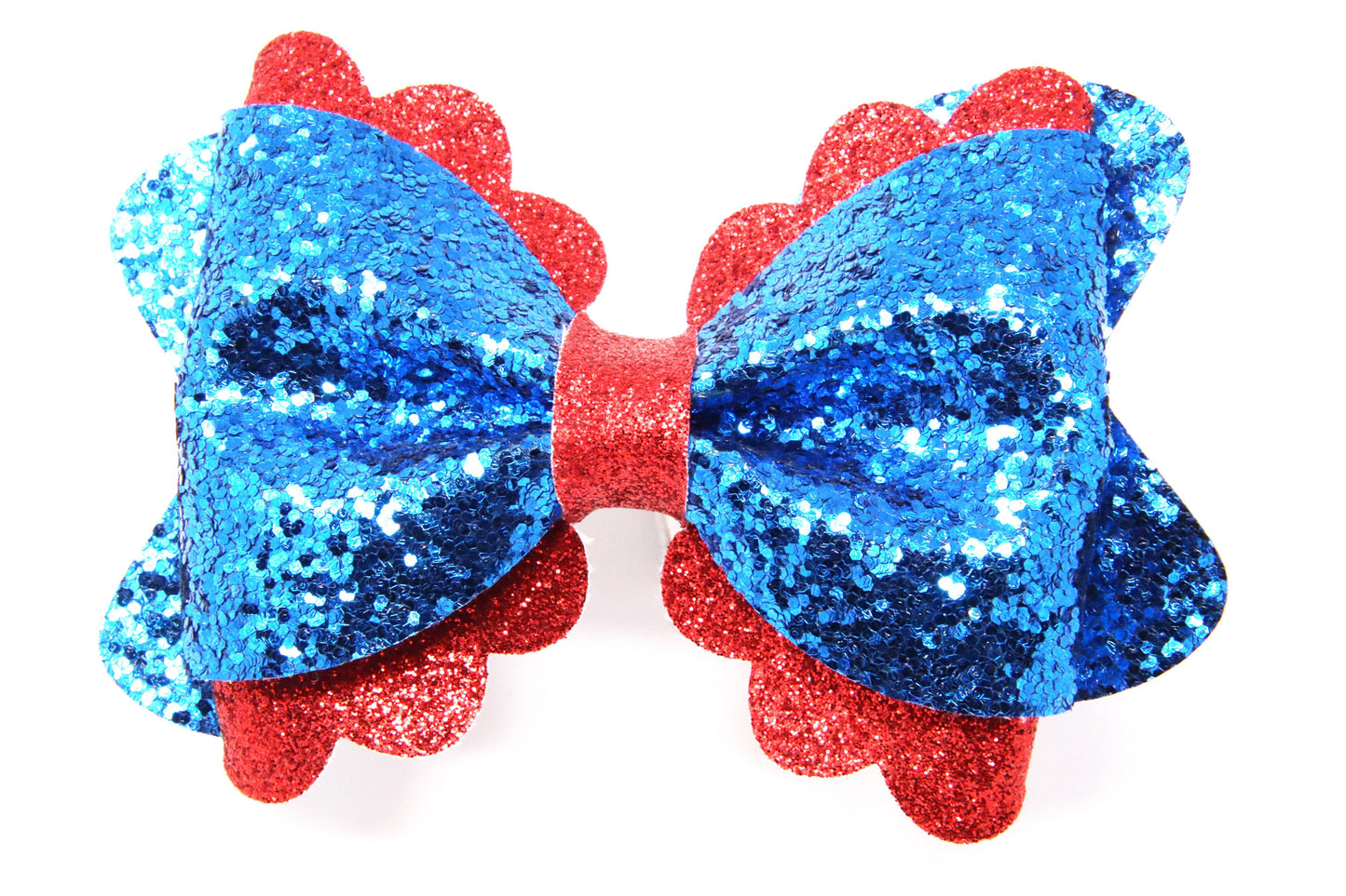 Blue & Red Scalloped Pinch Bow 4"