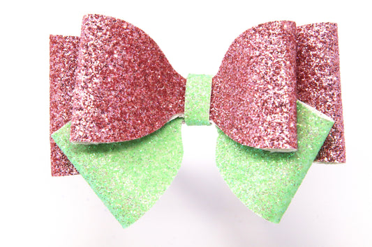 Pink & Green Medium Glitter Sugar Bow