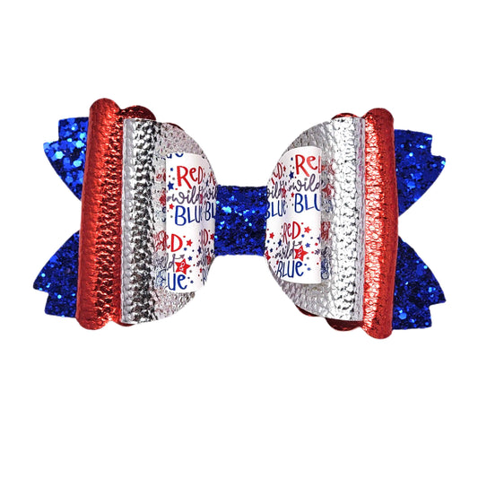 Red Wild & Blue Triple Scalloped Daisy Bow 6"