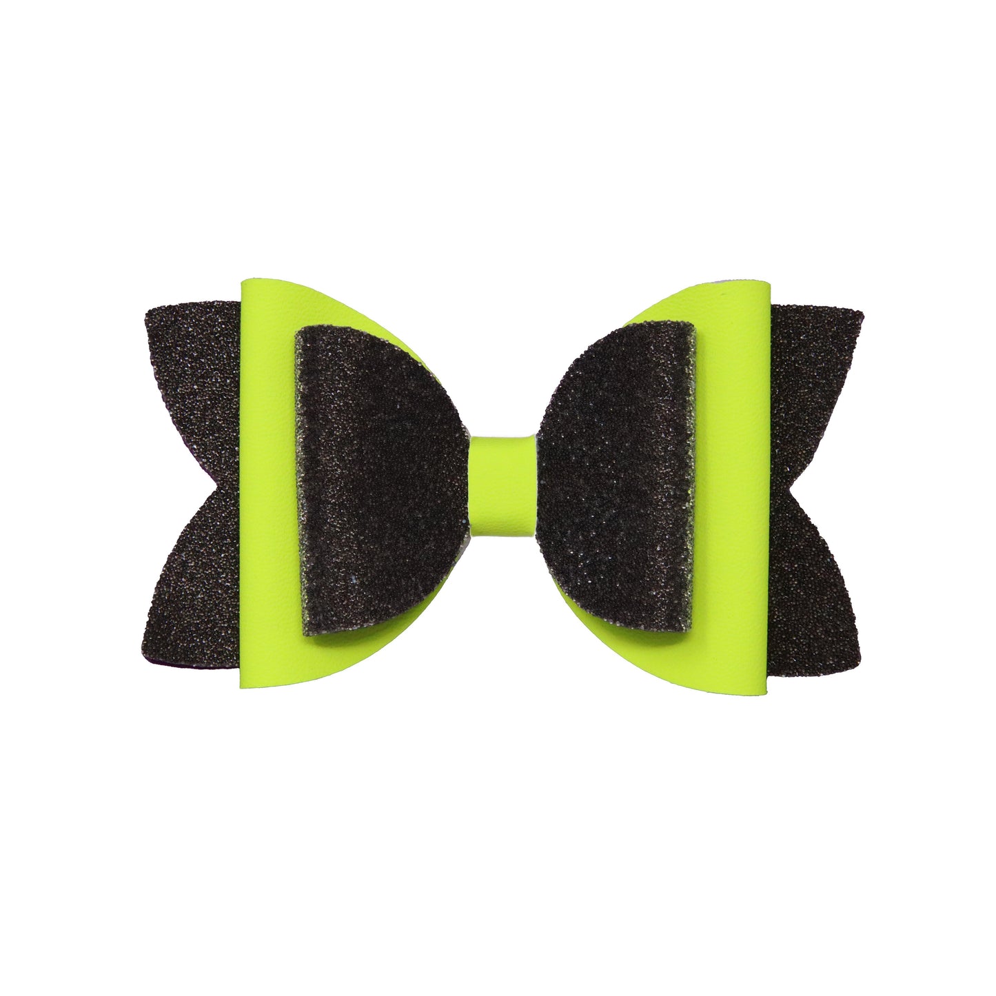 Neon Yellow & Black Glitter Double Diva Bow 4"