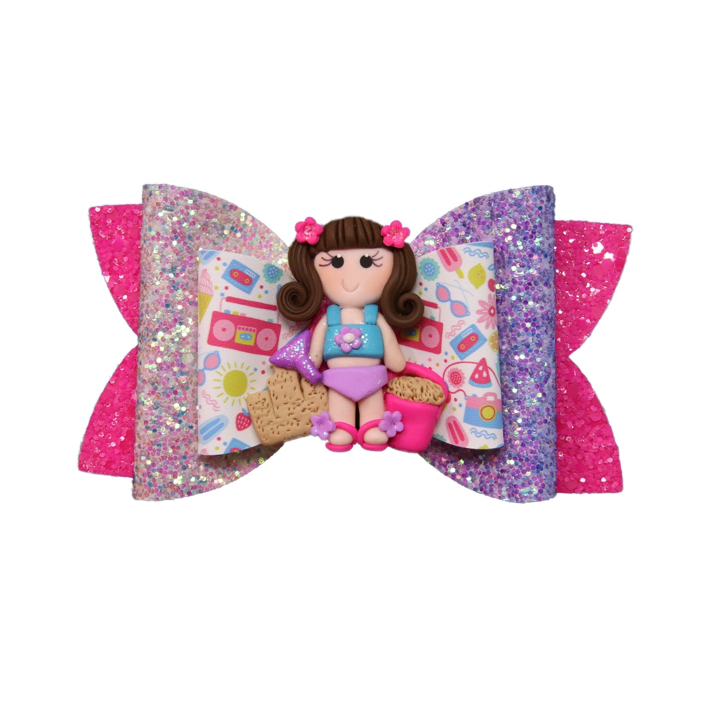 Fun at the Beach Double Diva Bow with Beach Girl Clay 5"