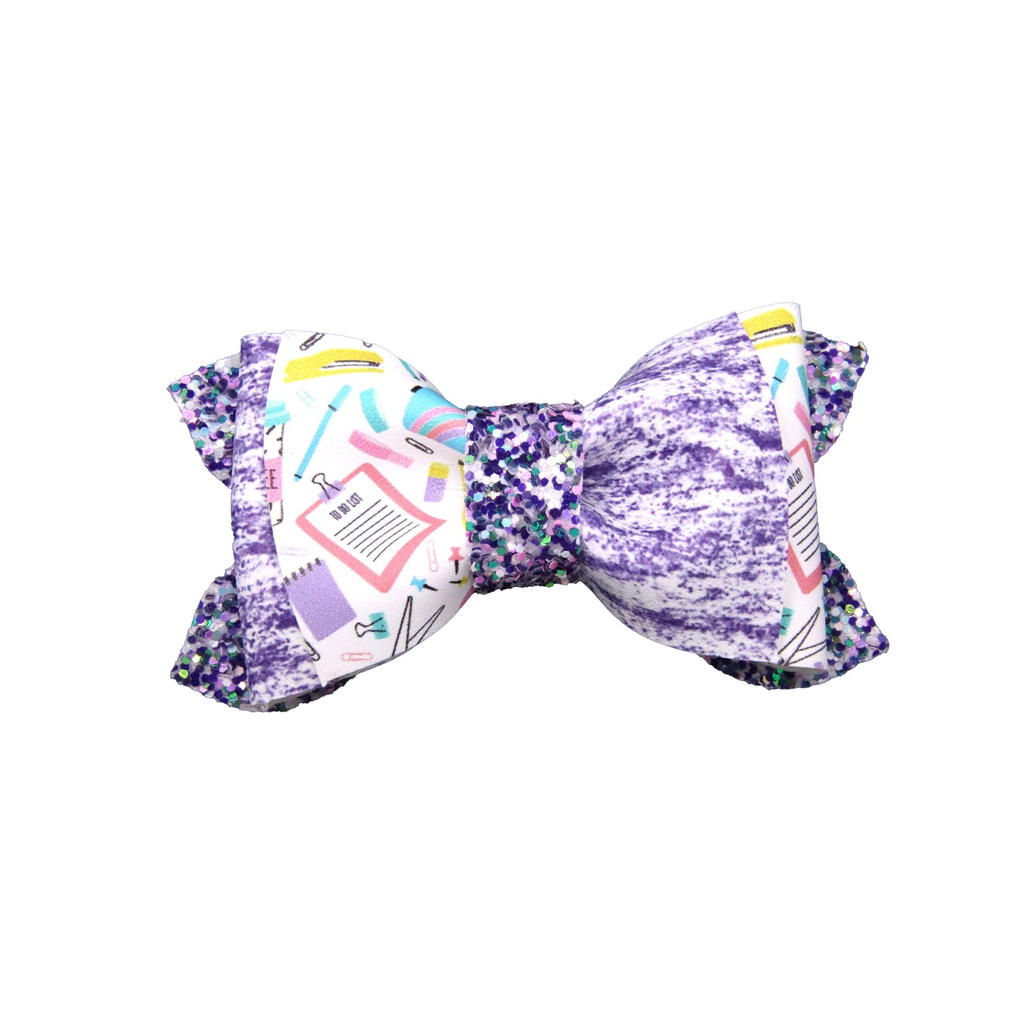 Purple Crayon School Supplies Faire Bow 3.5"