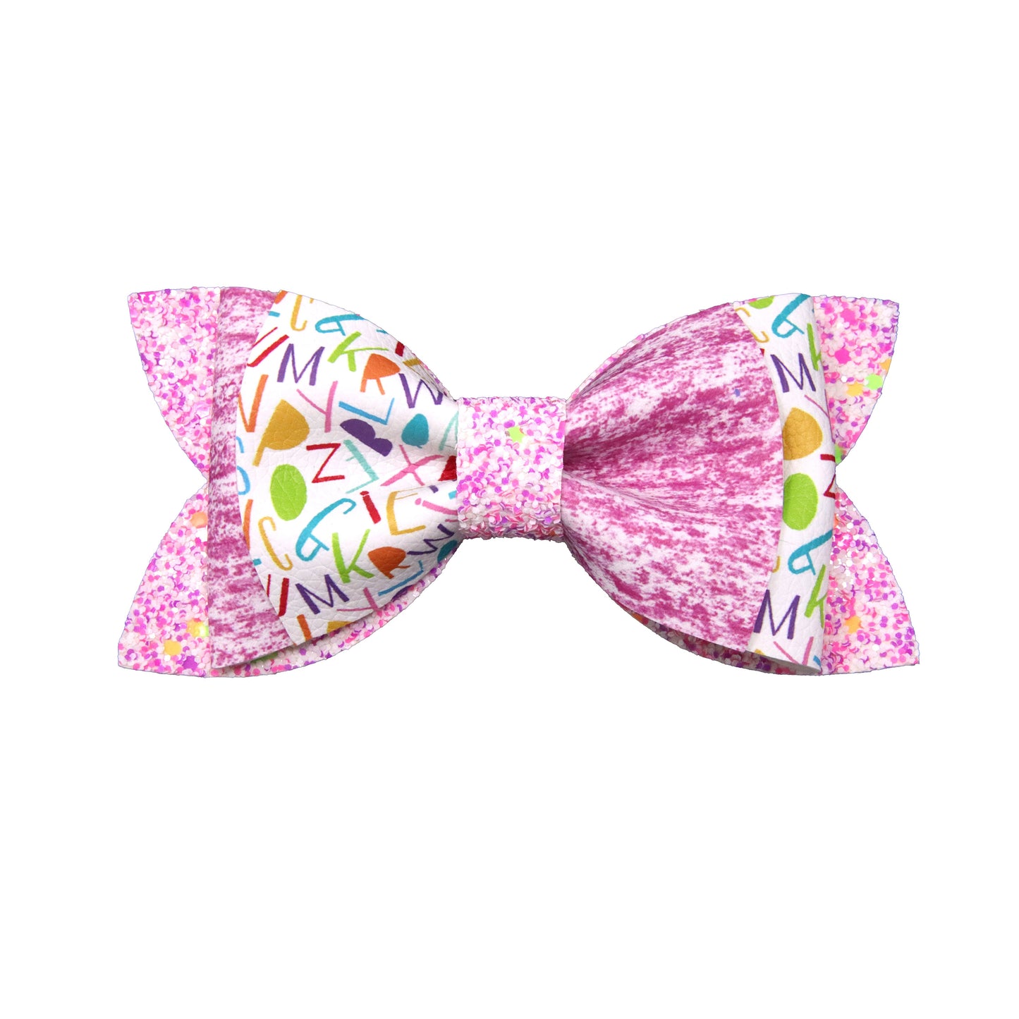 Pink Alphabet Faire Bow 4.5"