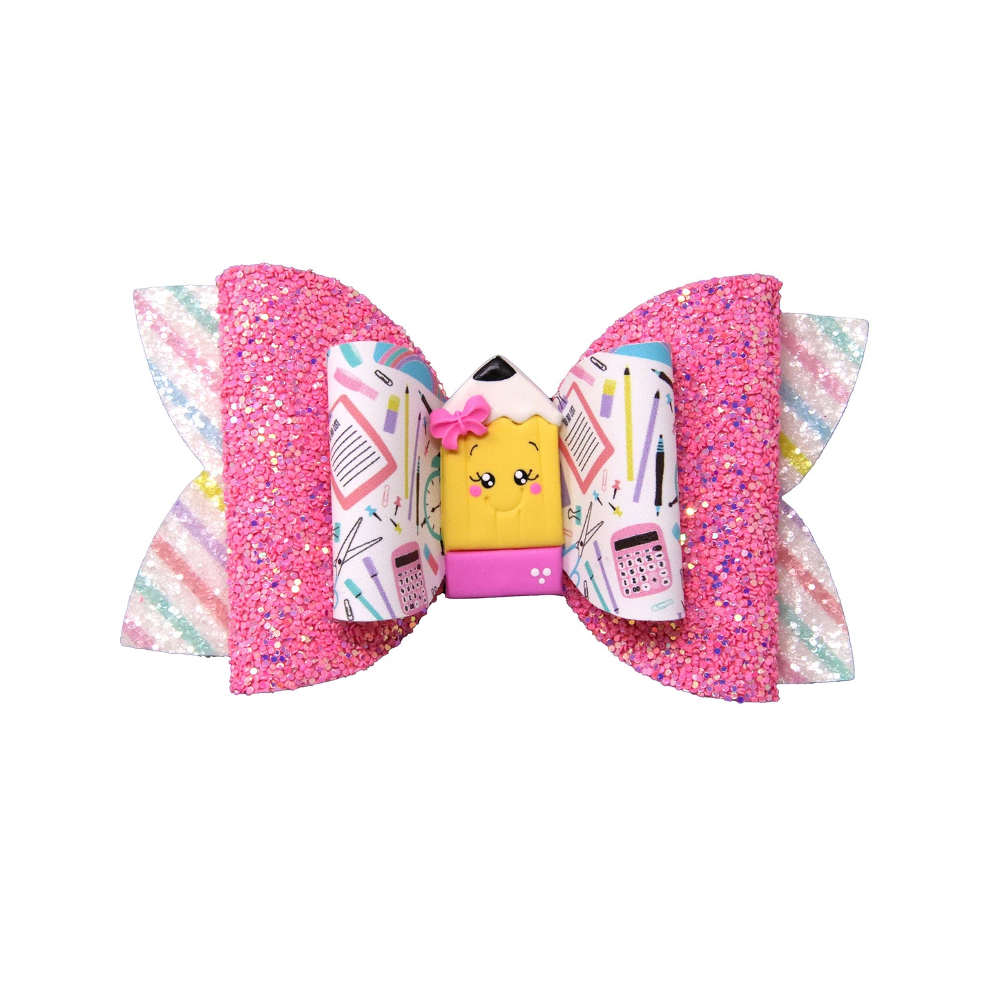 5 inch School Supplies Double Diva Bow with Pencil Clay