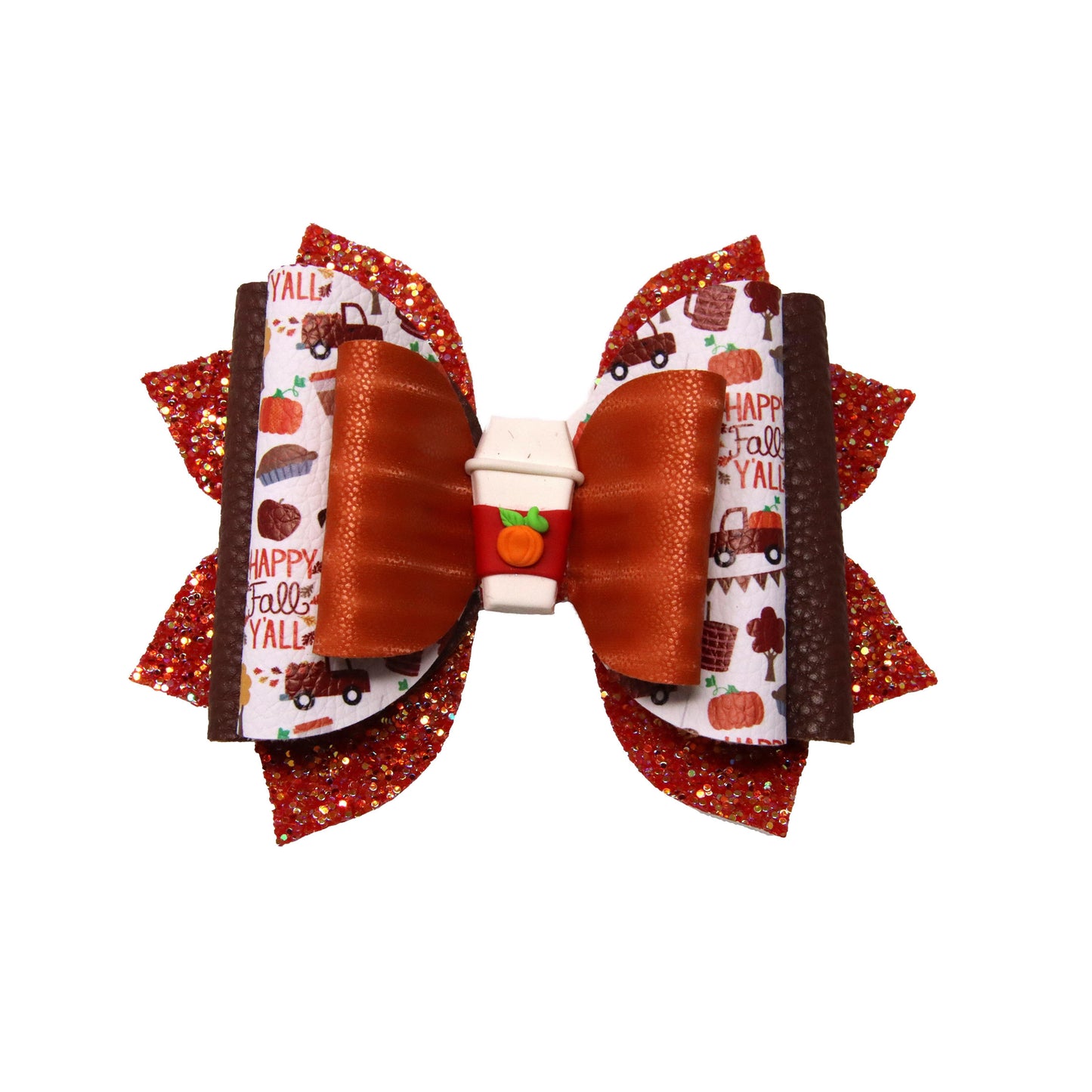 Happy Fall Y'all Elegant Bow with Coffee Clay 5"