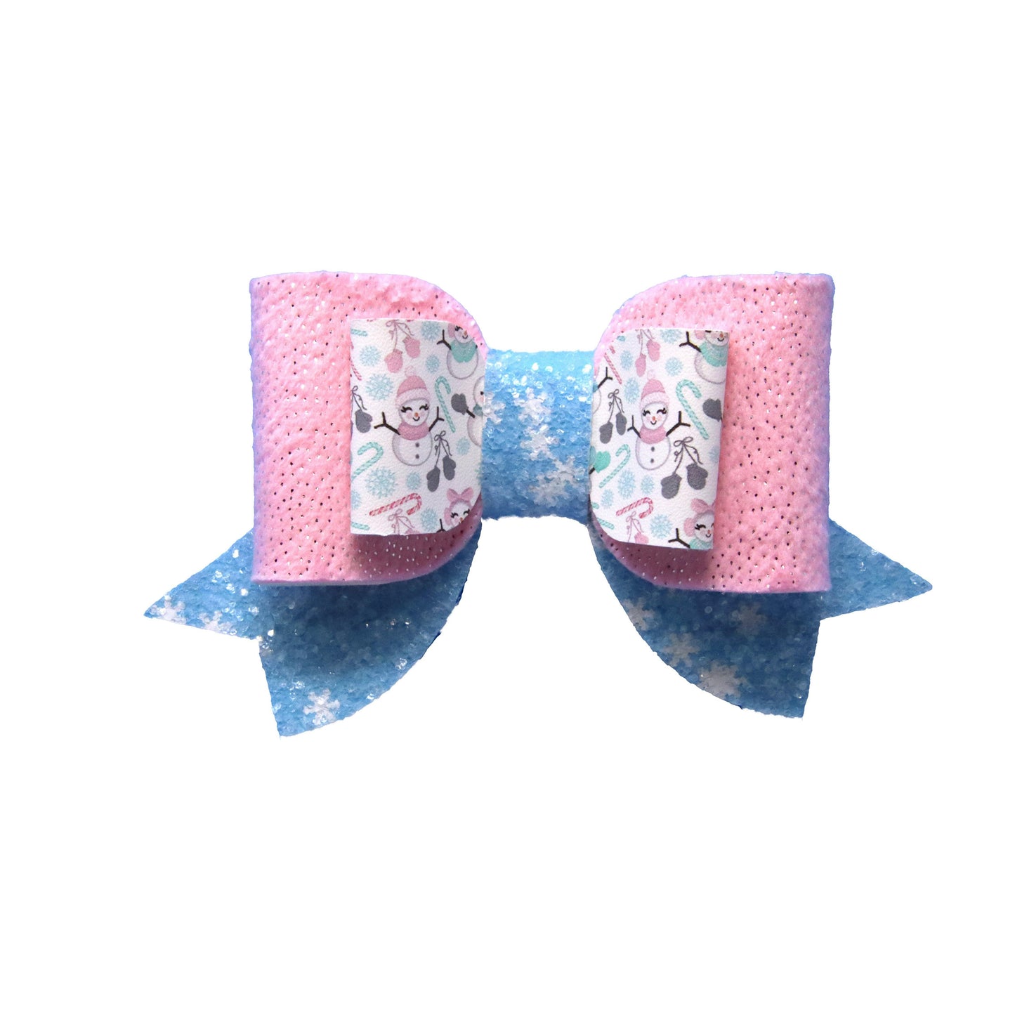 Cute Snowman Pink Fuzzy Felt Double Maggie Bow 4"