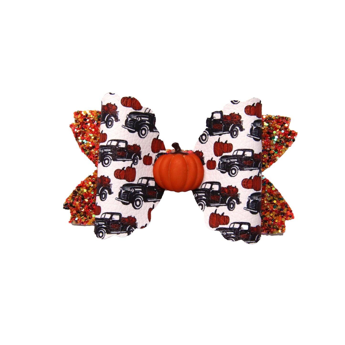 4 inch Harvest Trucks Scalloped Daisy Bow with Pumpkin Clay