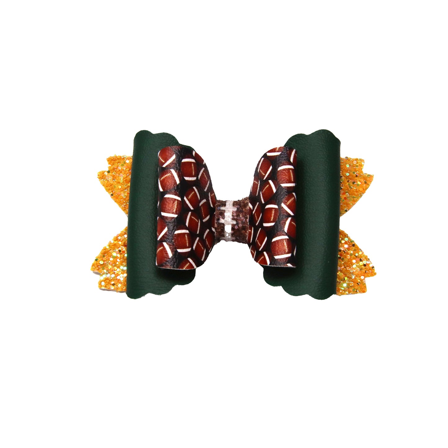 Green & Gold Football Scalloped Daisy Bow 4"