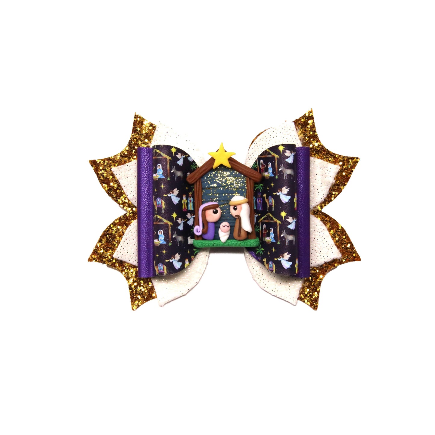 Nativity Double Exquisite Bow 5.5" with Nativity Clay