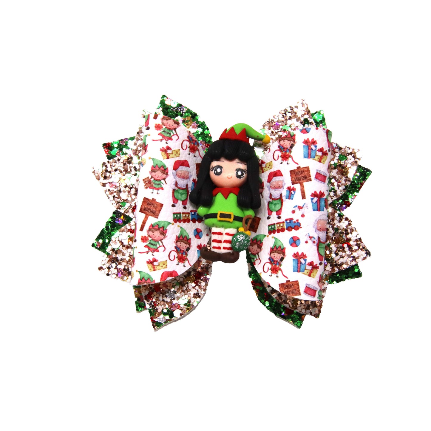 3.5 inch Santa's Workshop Exquisite Bow with Elf Girl Clay