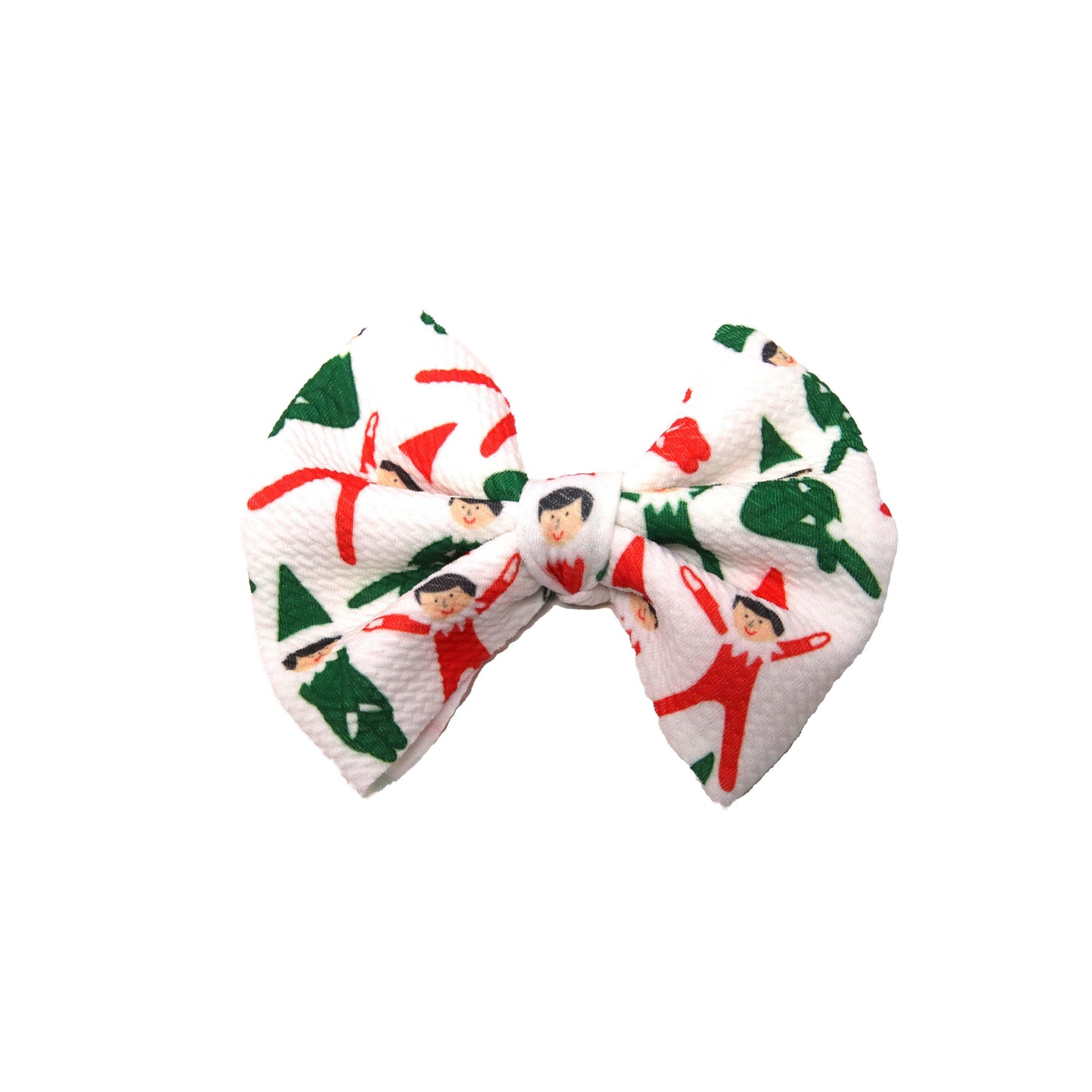 5 inch Green & Red Elves Fabric Bow