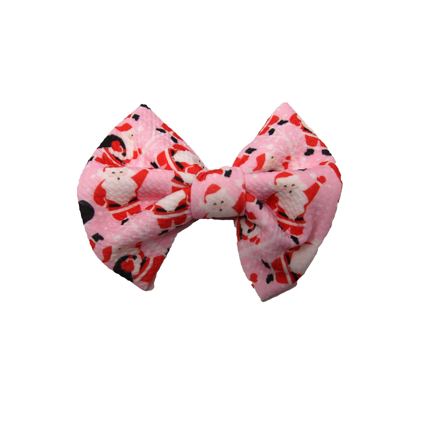7 inch Santas on Pink Fabric Bow