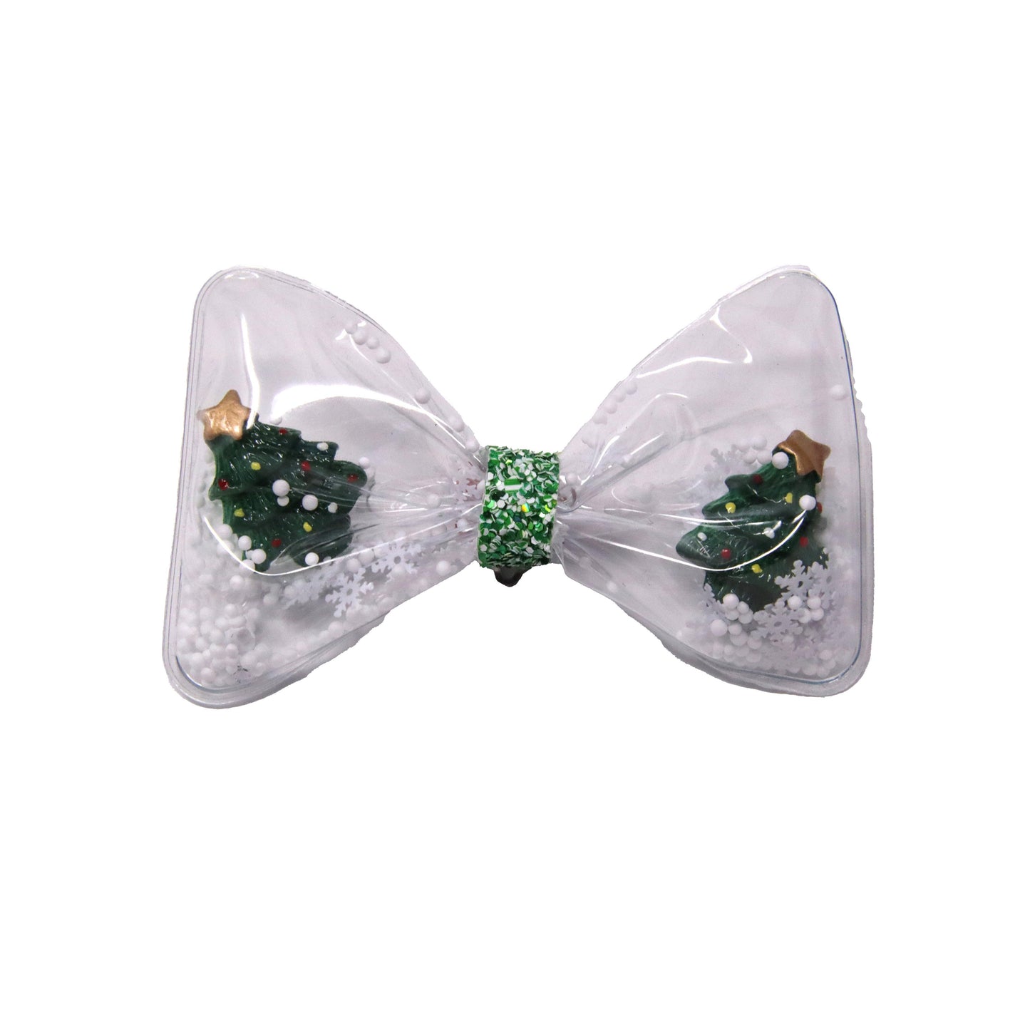 Christmas Tree Snowglobe Shaker Bow 4"