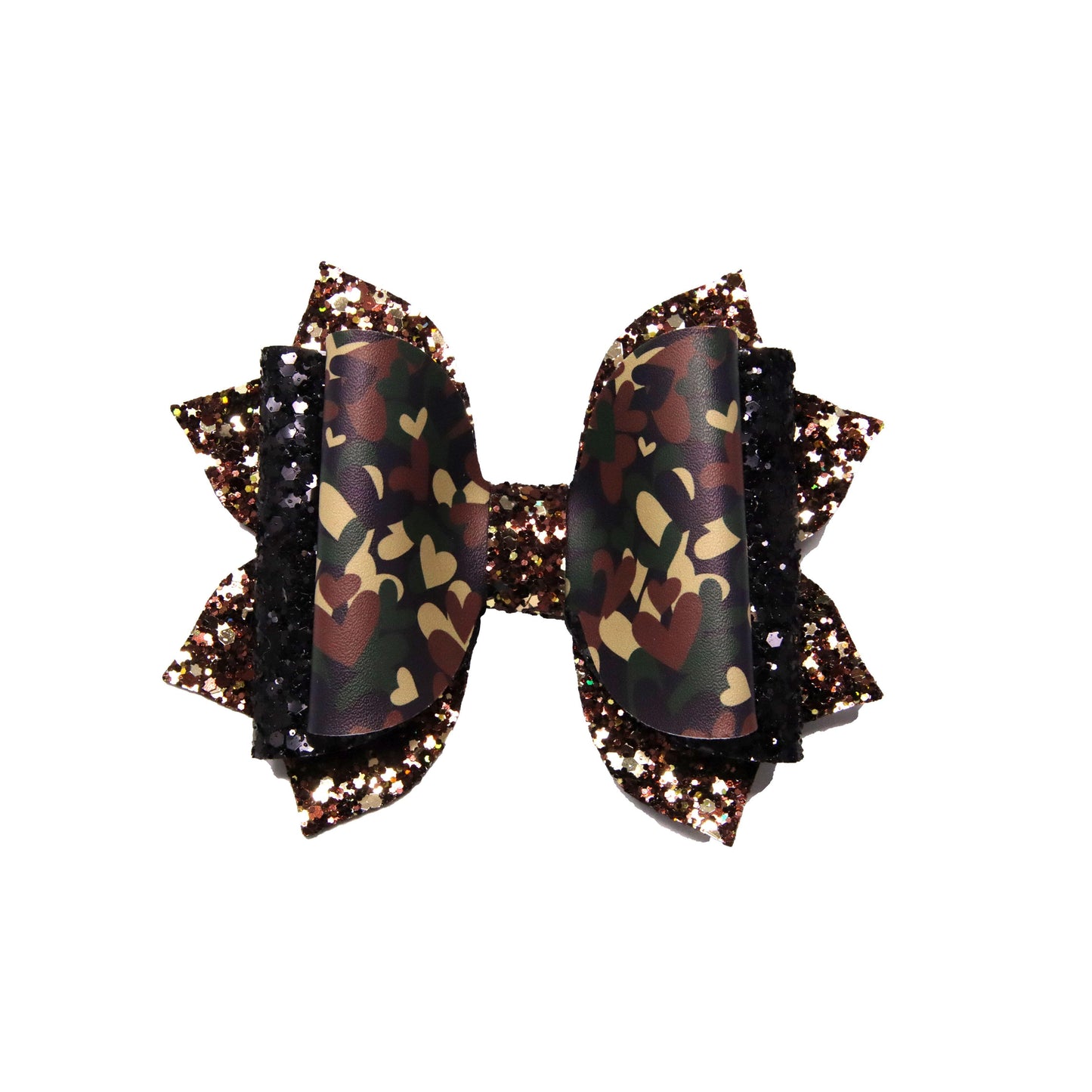 Camo Hearts Double Elegant Bow 5"