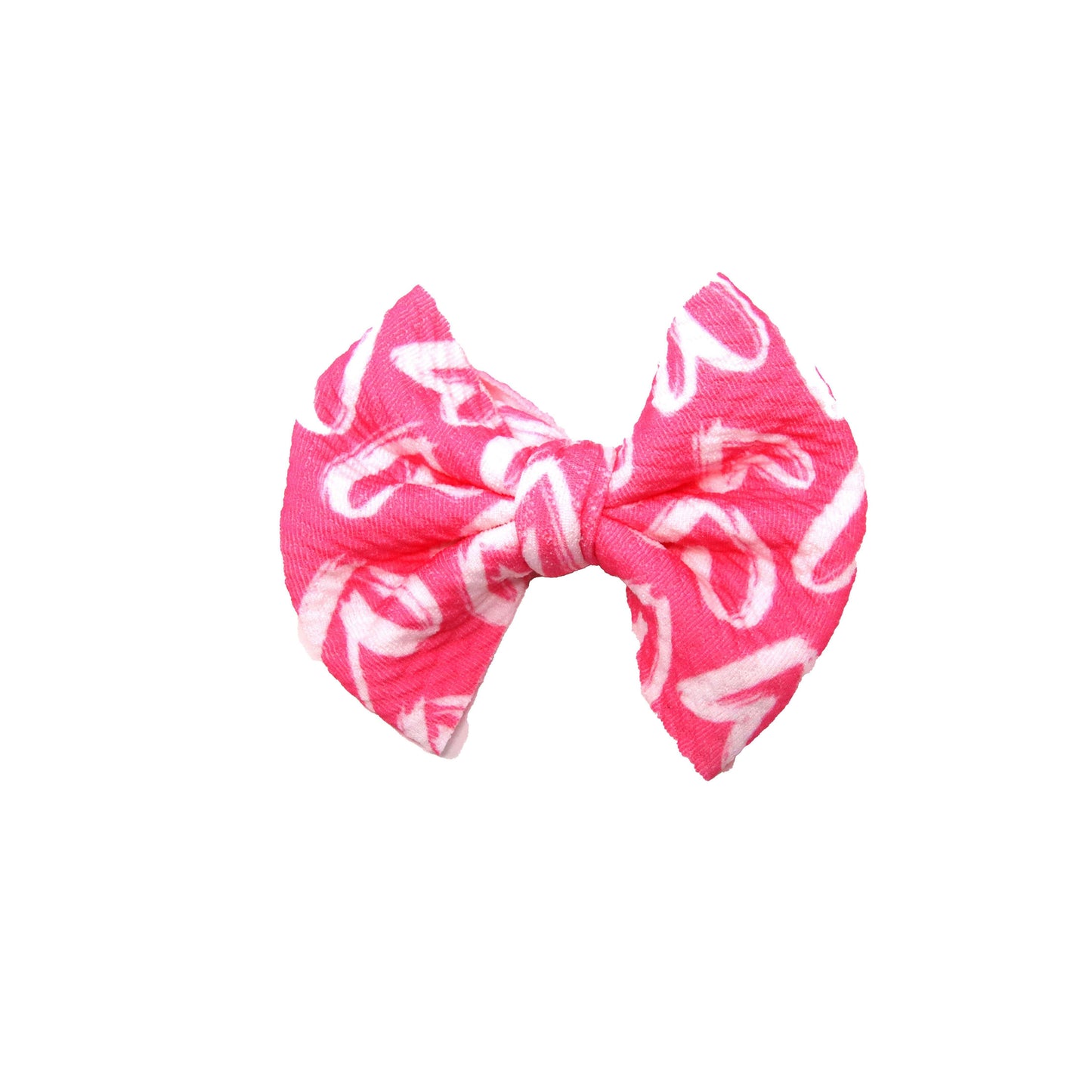 White Hearts on Pink Fabric Bow 3"
