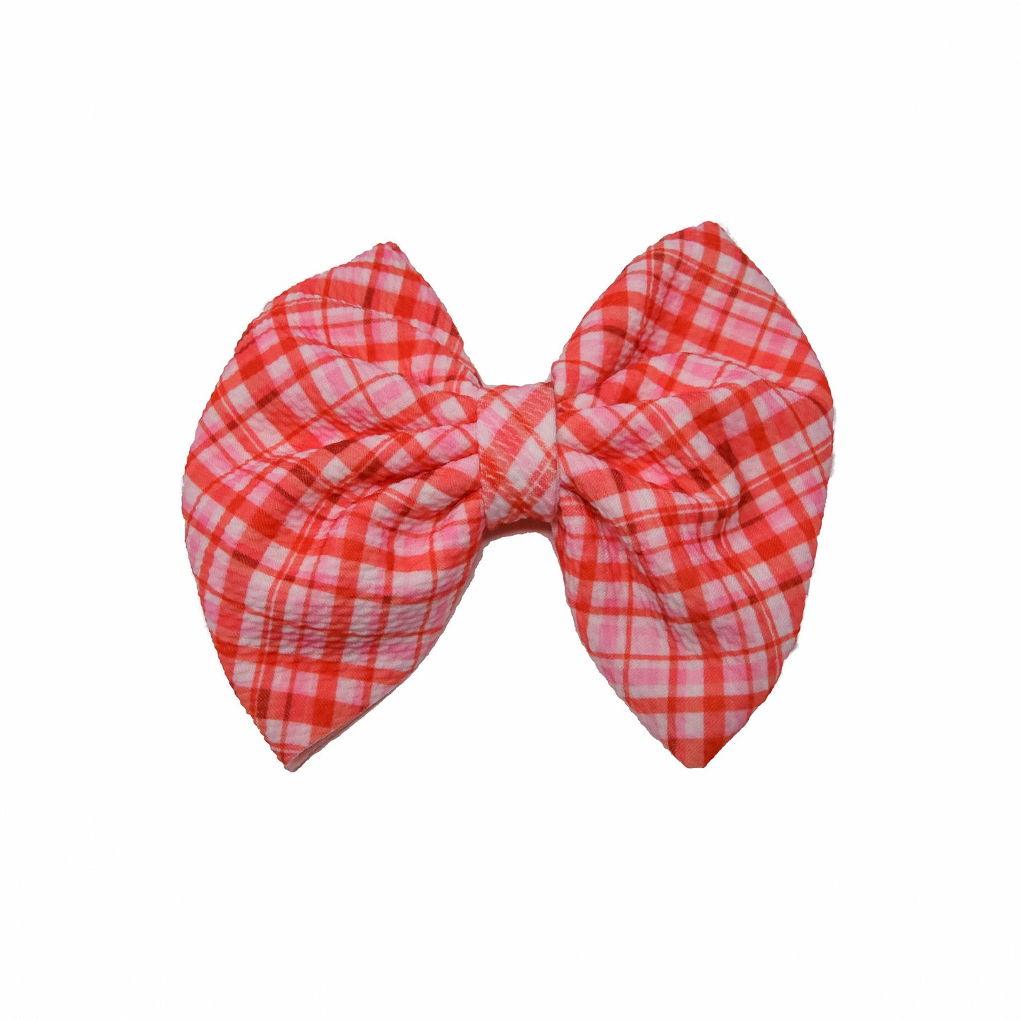 Valentines Plaid Fabric Bow 7"