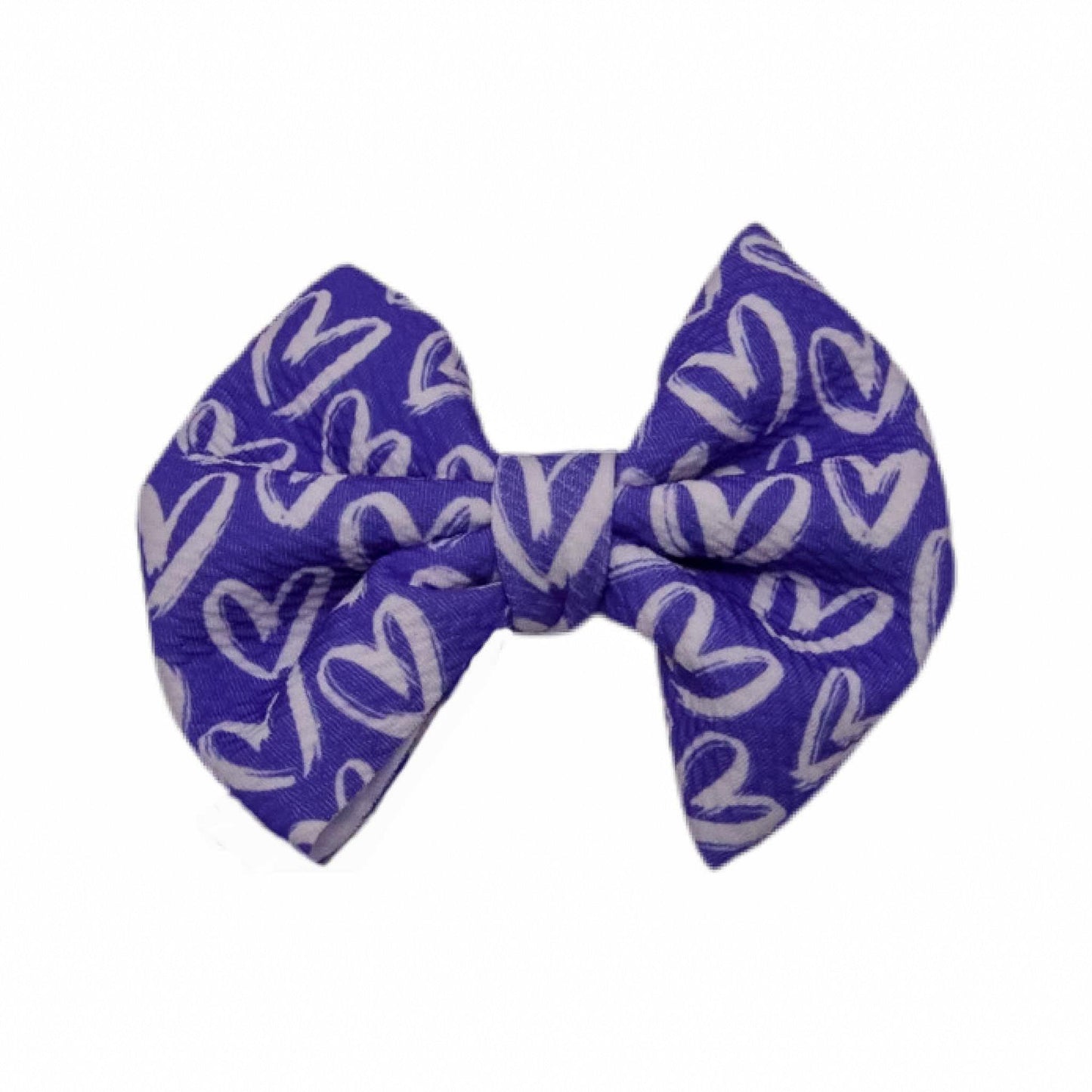 White Hearts on Purple Fabric Bow 5"