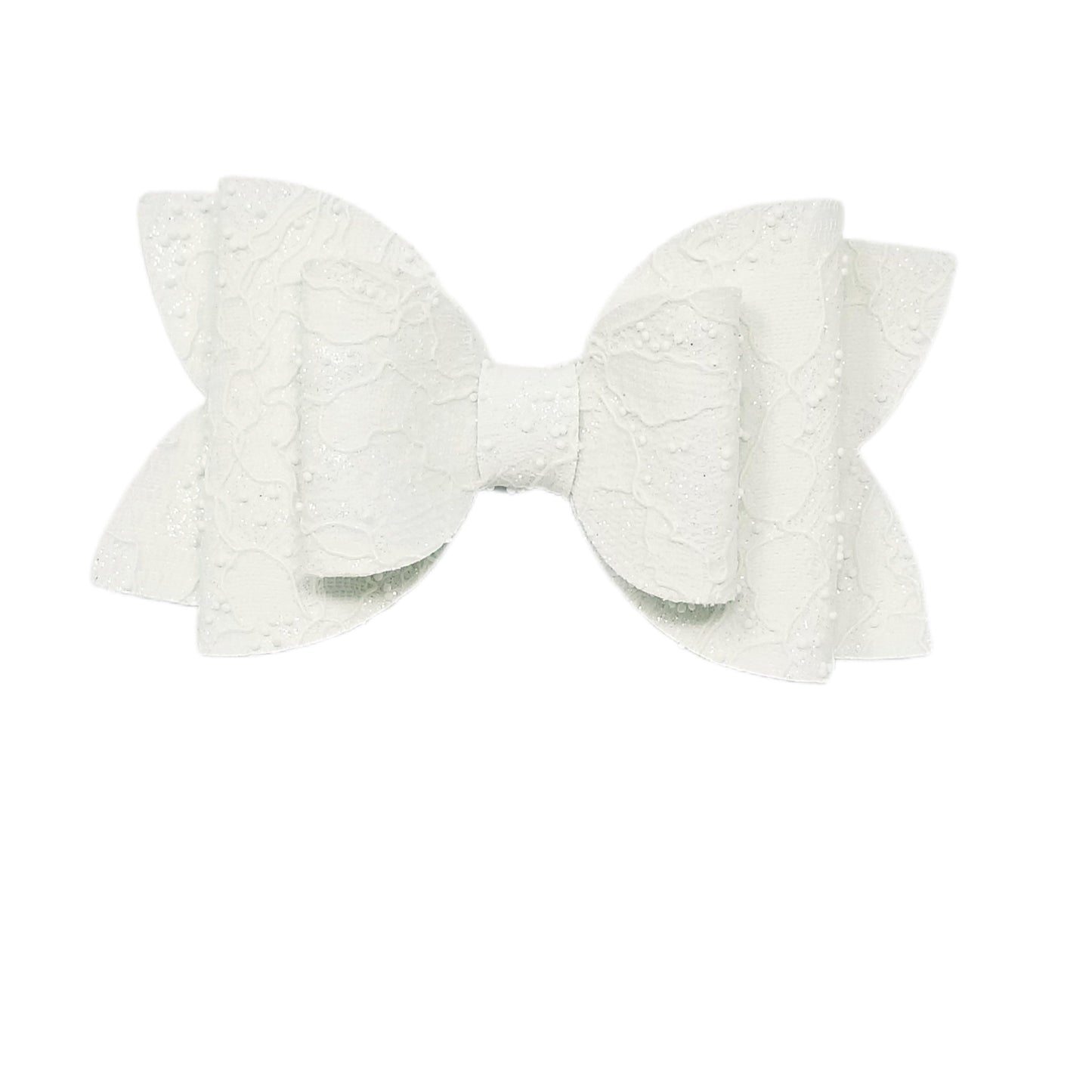5 inch White Beaded Lace Double Diva Bow