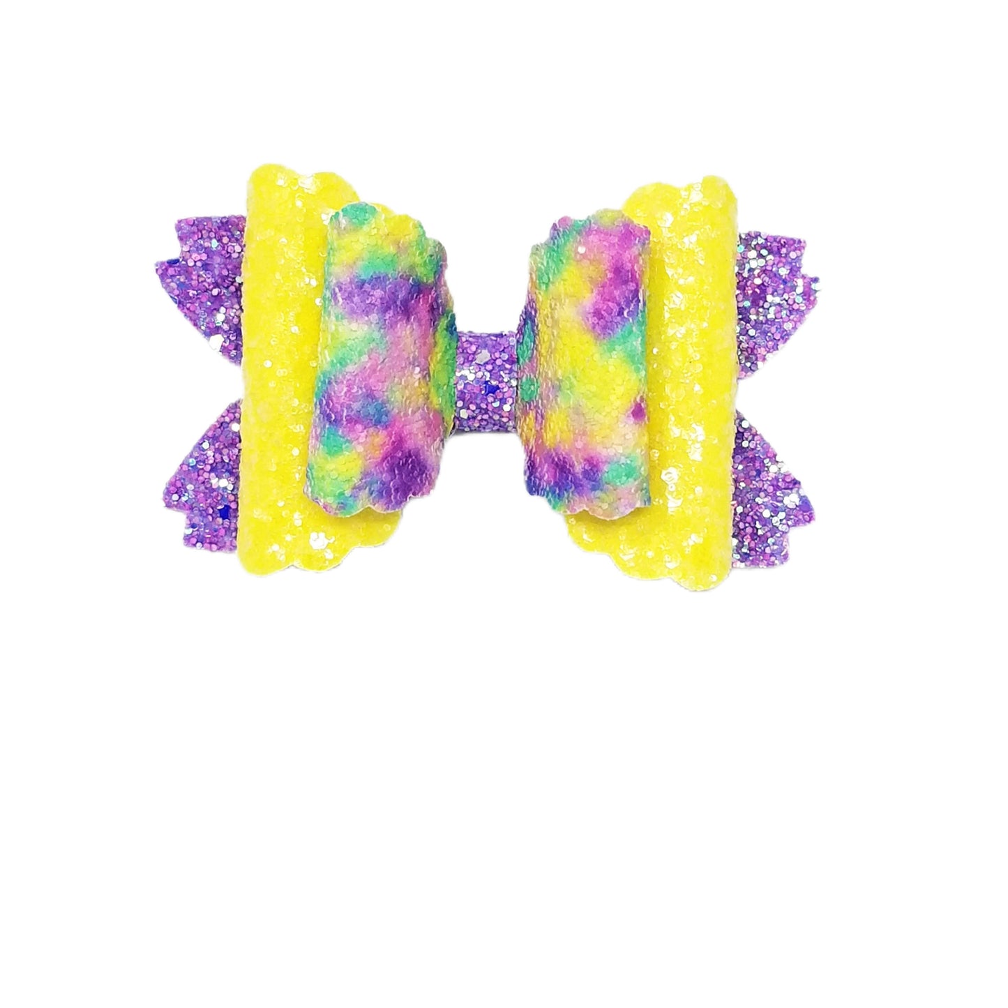 Color Melt & Yellow Glitter Double Scalloped Daisy Bow 4"