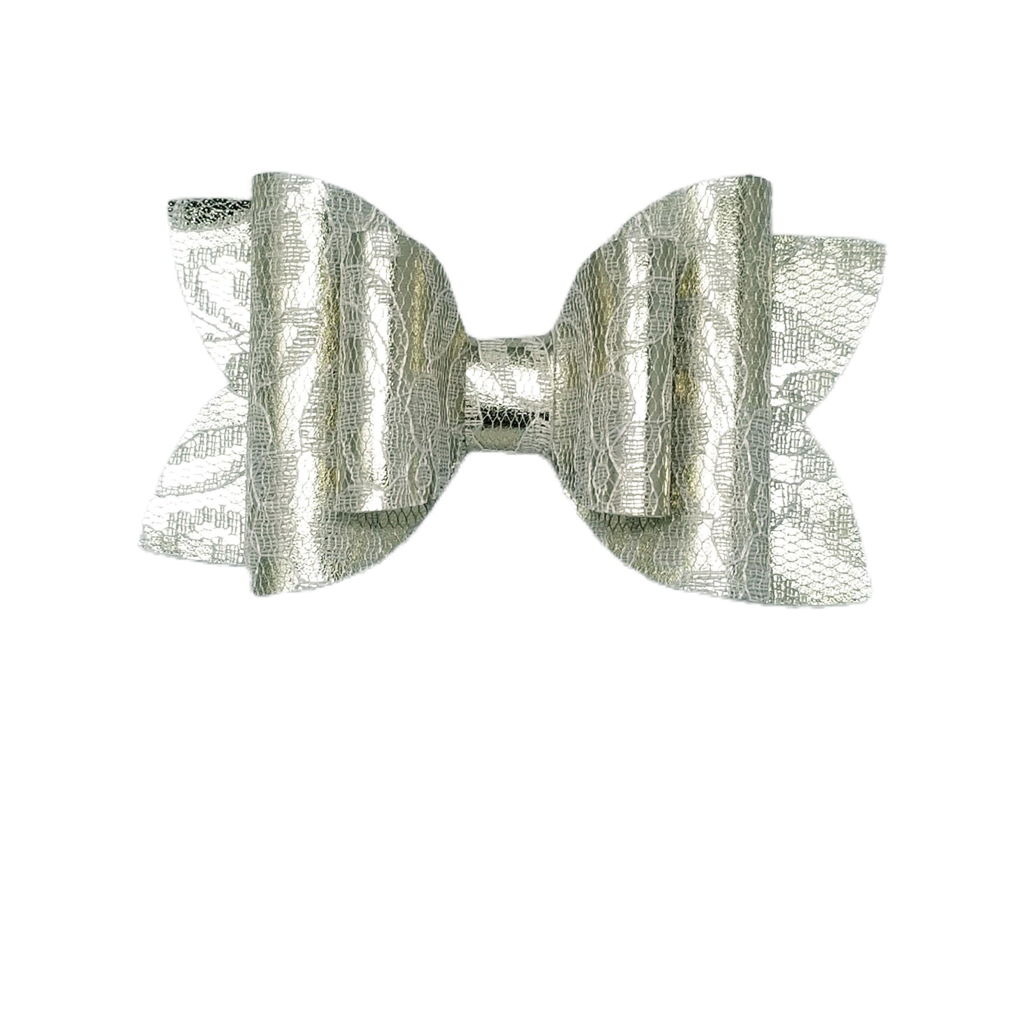 4 inch White Lace on Gold Double Scalloped Daisy Bow