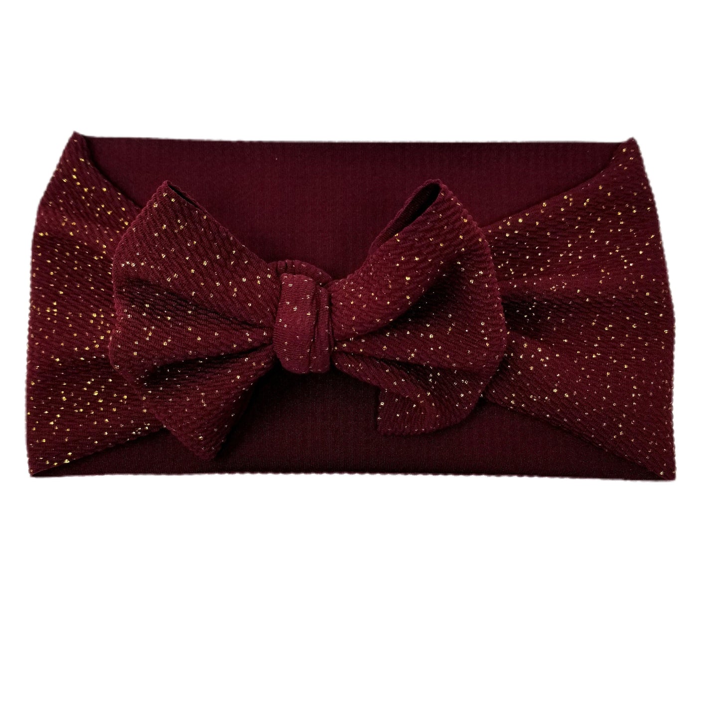 Gold-flecked Burgundy Fabric Bow Headwrap 3"