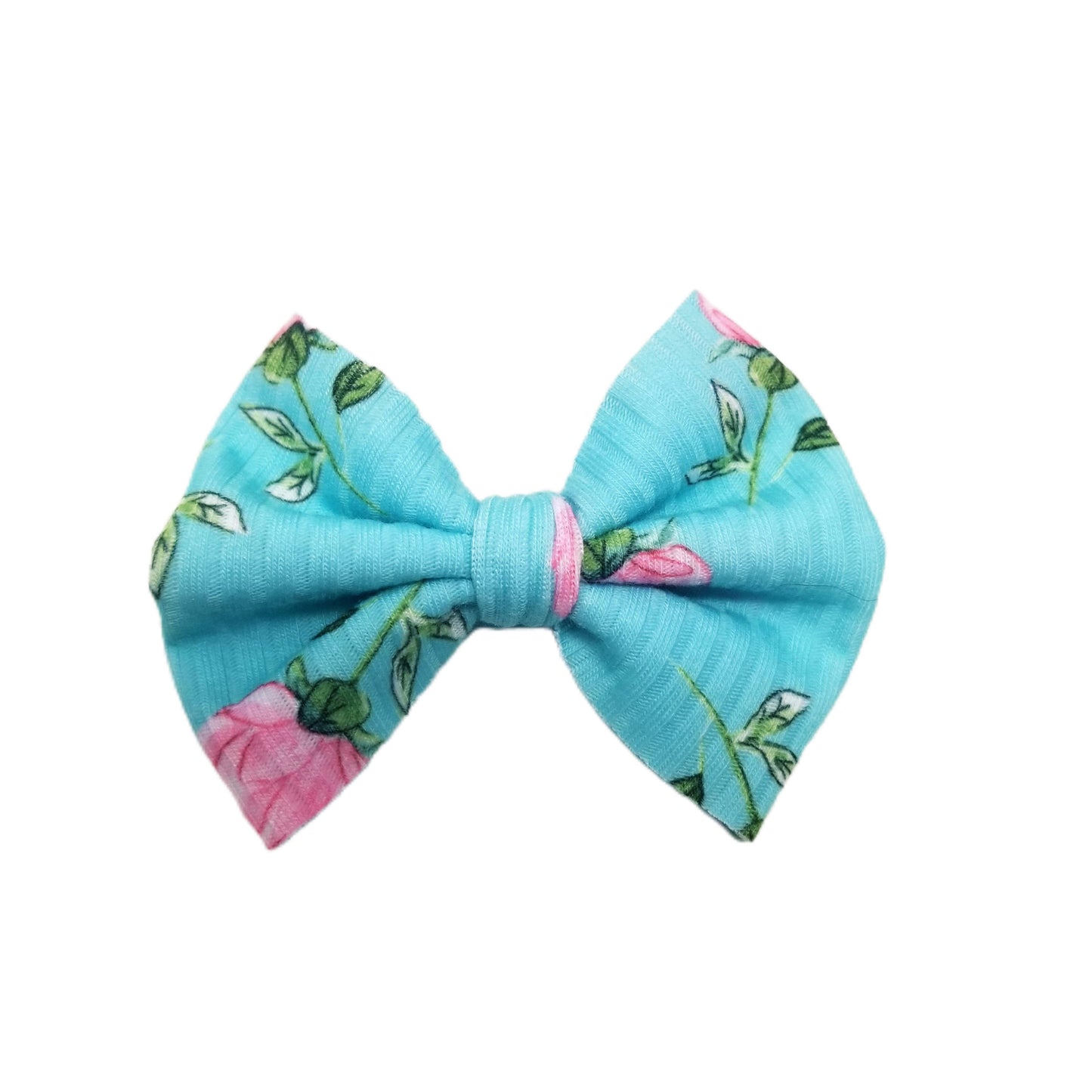 Budding Floral Rib Knit Fabric Bow 3"