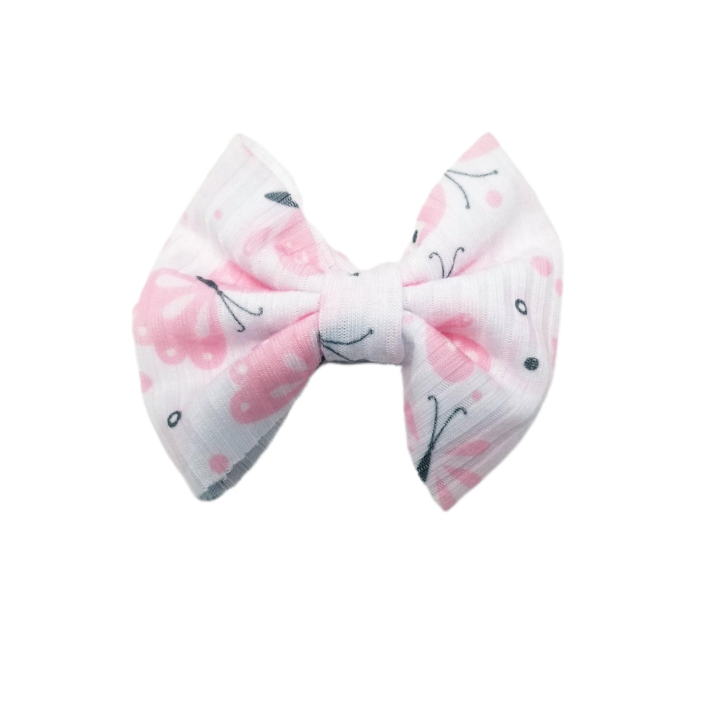 Pink Butterflies Rib Knit Fabric Bow 3"