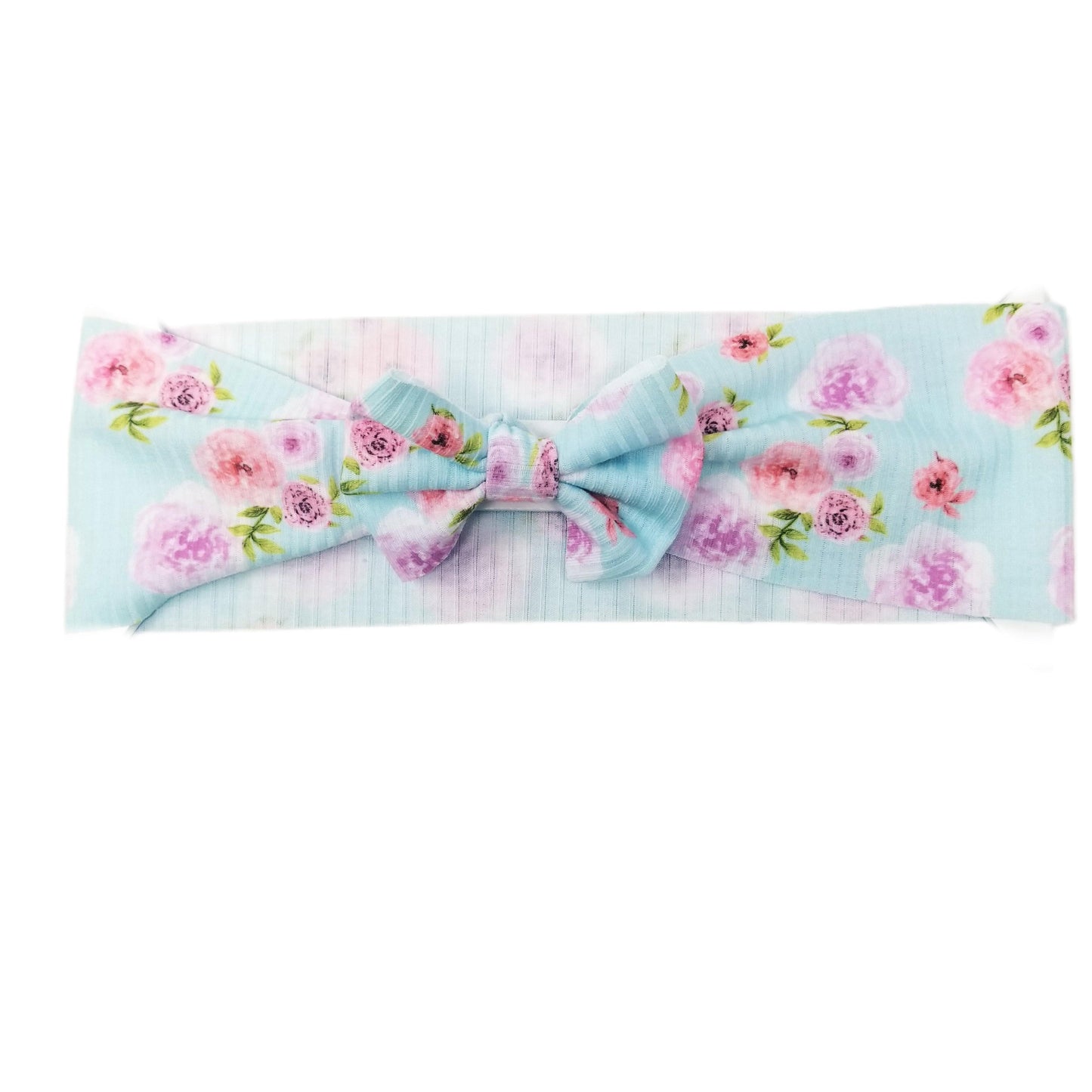 Tea Party Rib Knit Fabric Bow Headwrap 3"