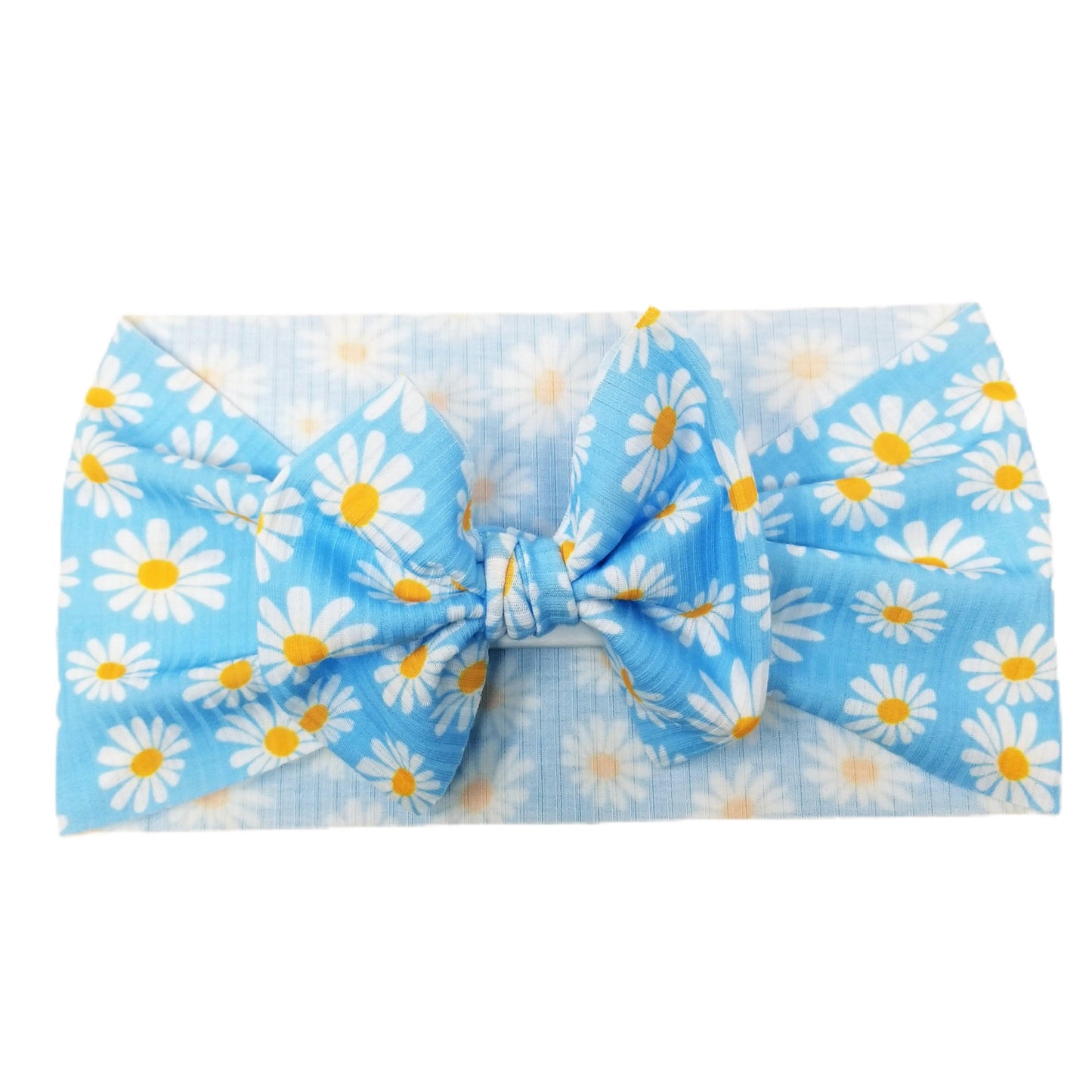 Dancing Daisies Rib Knit Fabric Bow Headwrap 5"
