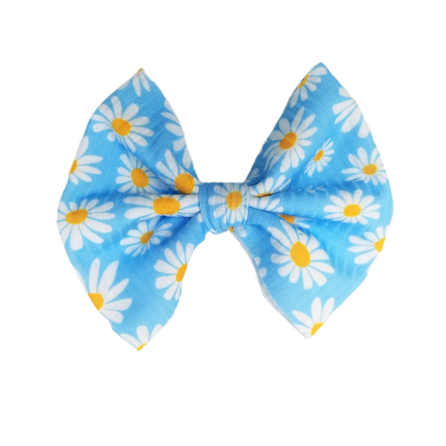 Dancing Daisies Rib Knit Fabric Bow 5"