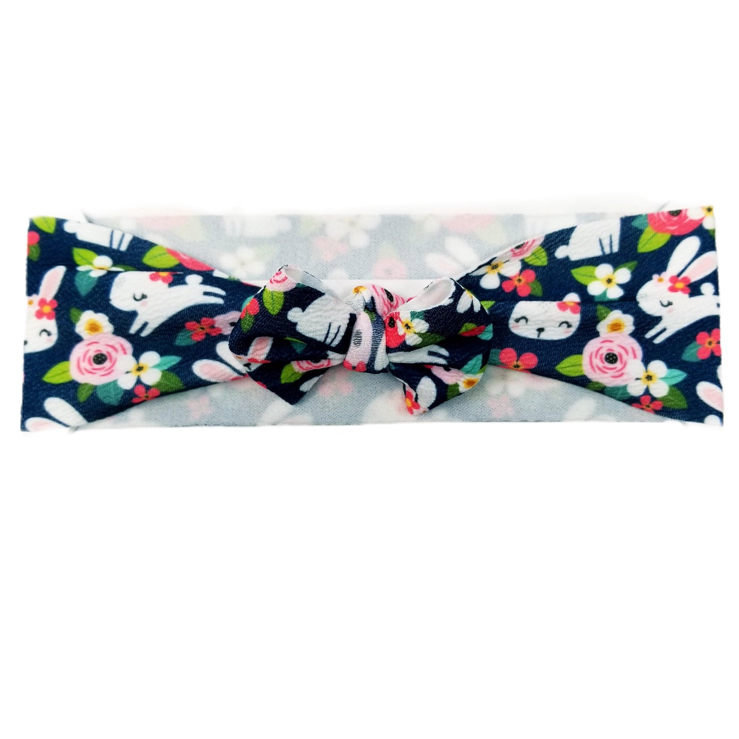 Bunnies on Blue Fabric Bow Headwrap 3"