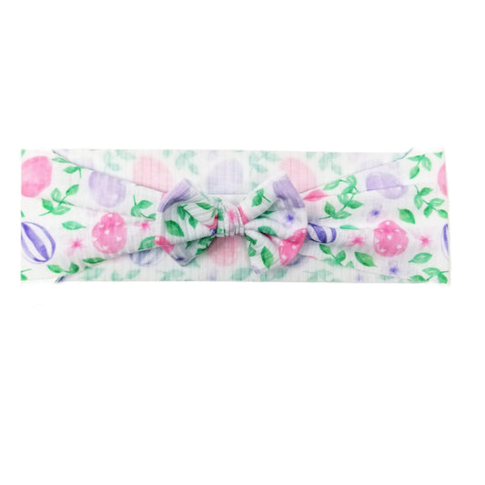 Pink & Purple Eggs Rib Knit Fabric Bow Headwrap 3"