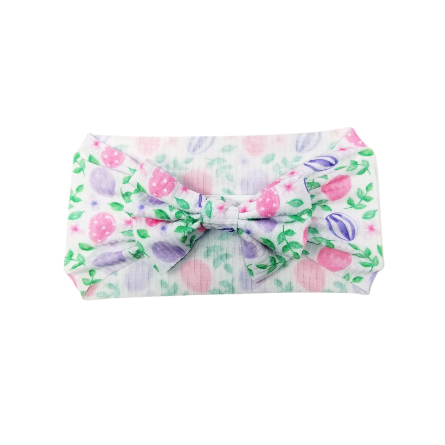 Pink & Purple Eggs Rib Knit Fabric Bow Headwrap 5"