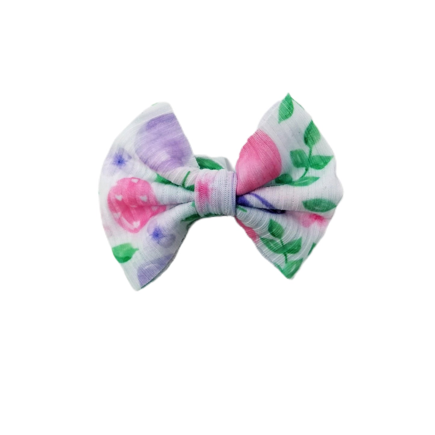 Pink & Purple Eggs Rib Knit Fabric Bow 3"