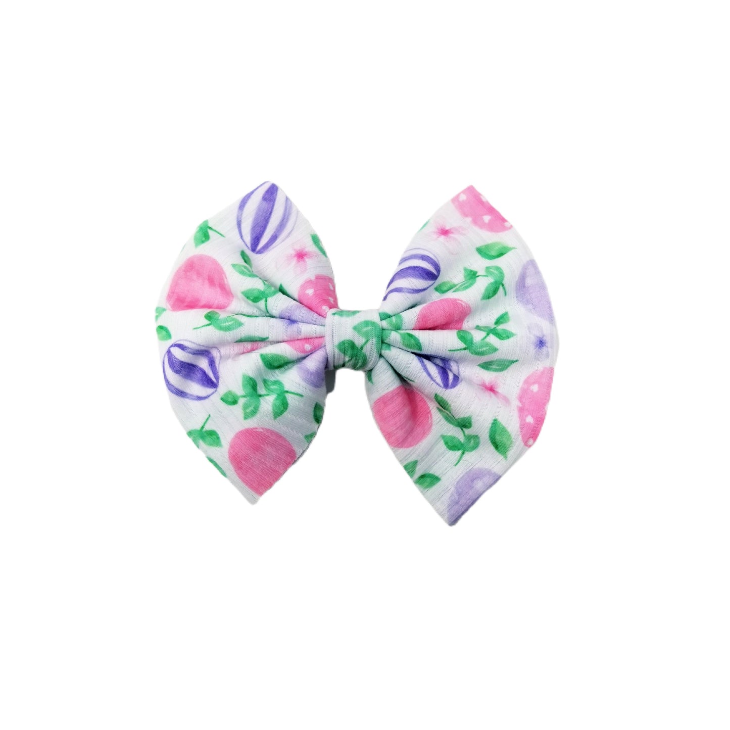 Pink & Purple Eggs Rib Knit Fabric Bow 5"