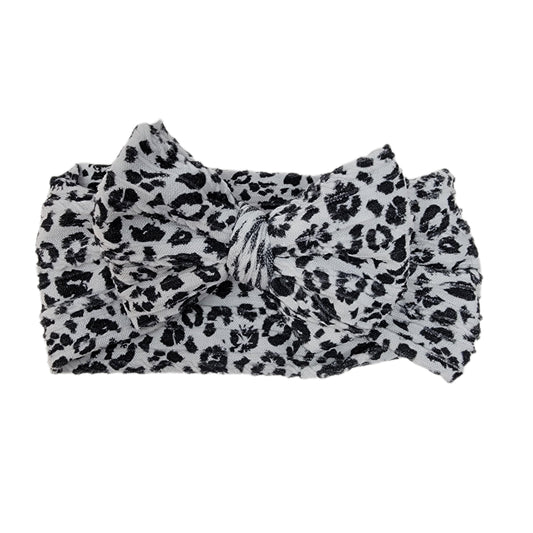 Snow Leopard Braid Knit Fabric Bow Headwrap 4"