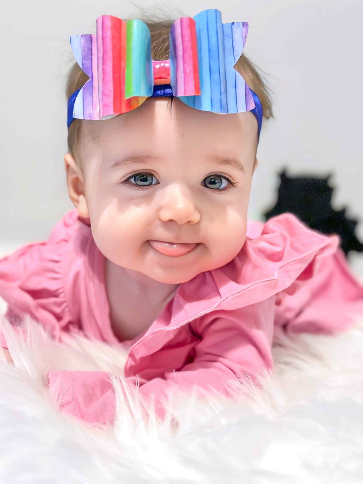 Rainbow Jelly Double Diva Bow 4"