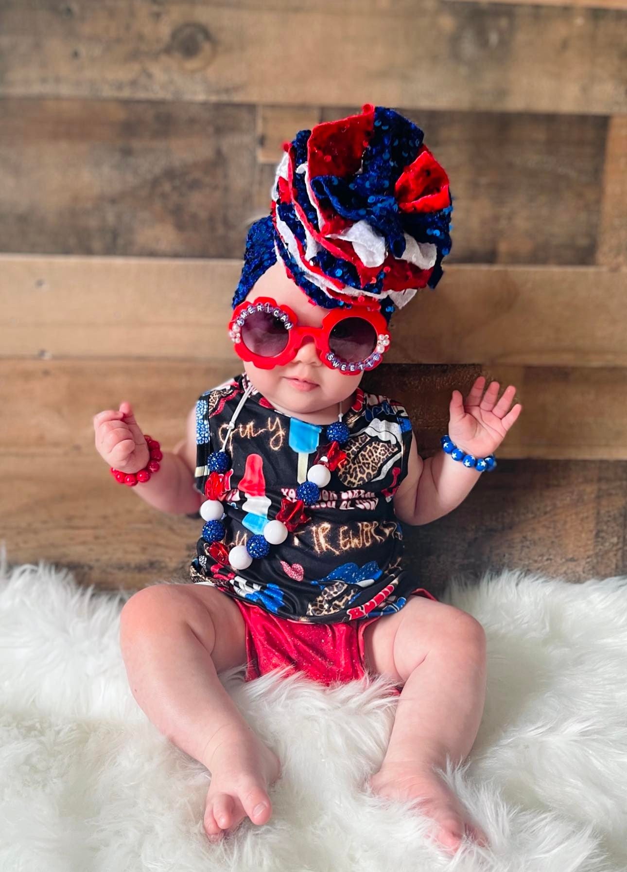 Red White & Blue Sequin Sassy Bloom Headwrap - 4"