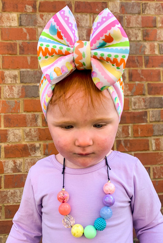 Easter Stripe Puffy Fabric Bow Headwrap 5"