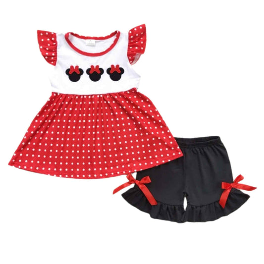 Black & Red Polka-dot Miss Mouse Shorts Set